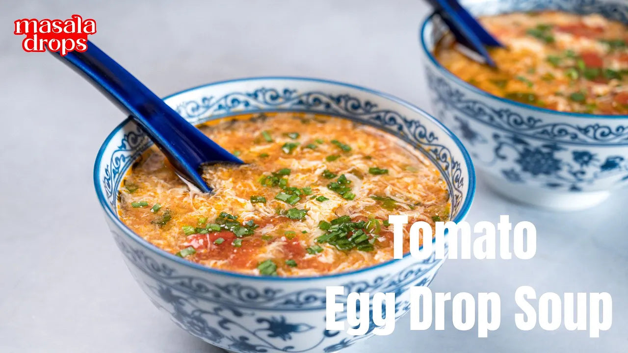 Tomato Egg Drop Soup with Masala Drops