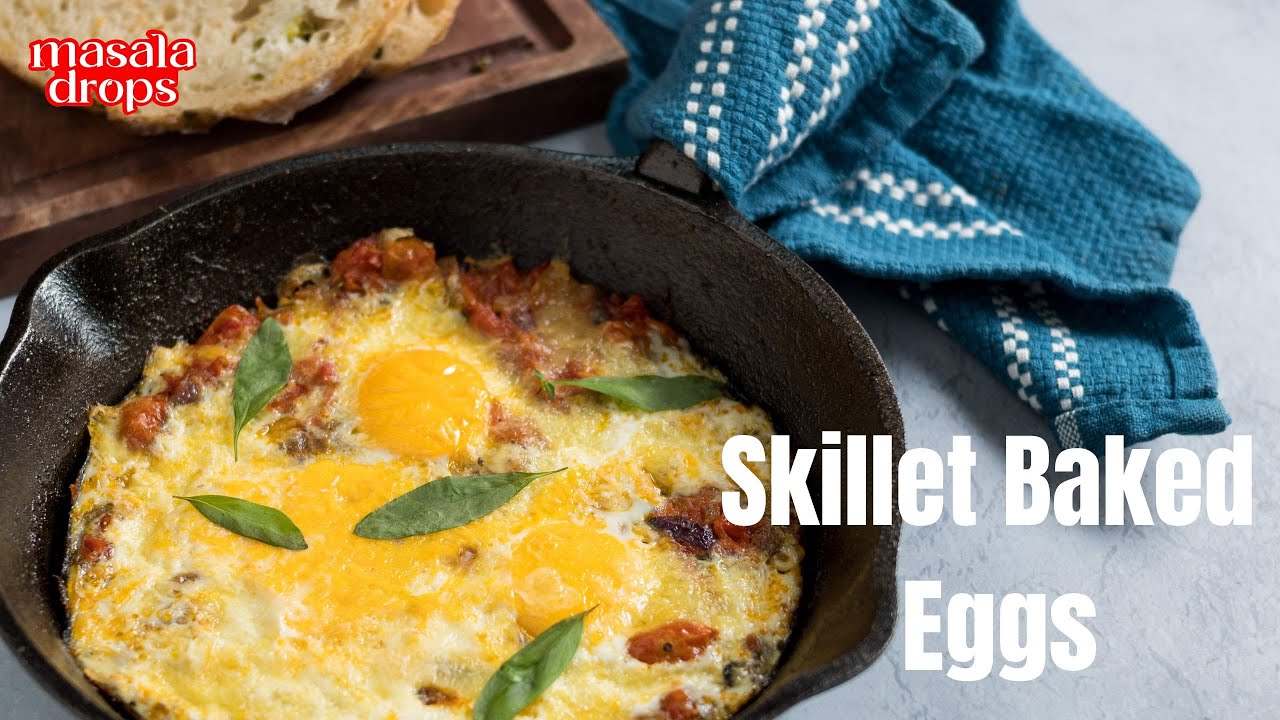 Skillet Baked Eggs with Masala Drops
